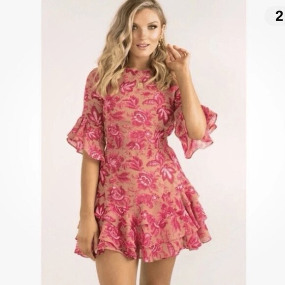 SUNDAE MUSE Pink and Tan Christy Dress Open Back Mini Dress Sz 8 - Picture 1 of 9